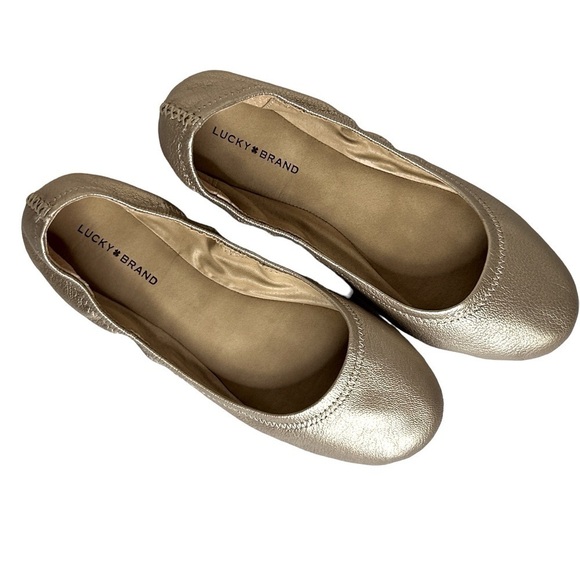 Lucky Brand Emmie Women’s Gold Ballet Flats Size-8.5/39 EUC - Picture 1 of 7